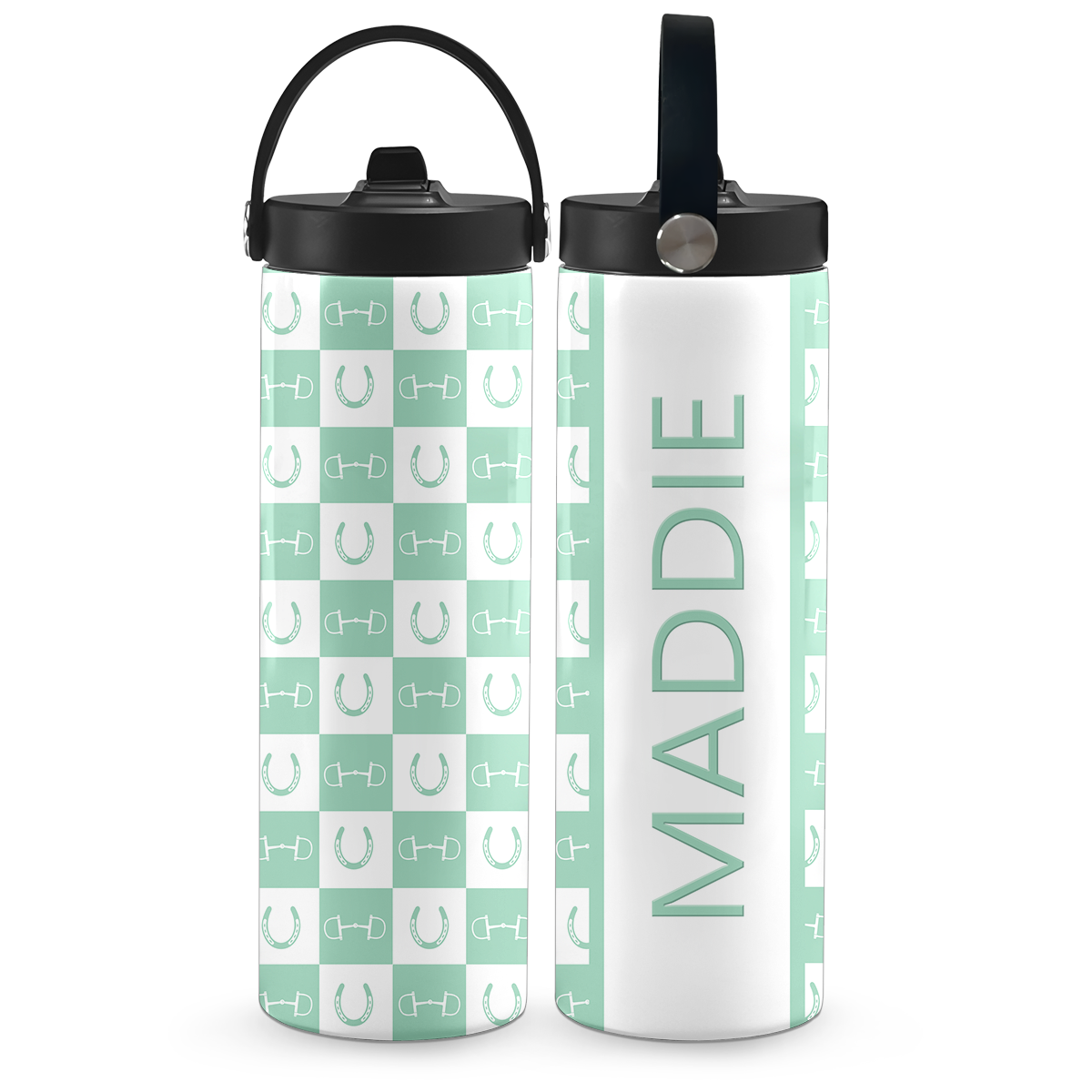 Mint Green Equestrian Checkered 20 oz Aluminum Water Bottle