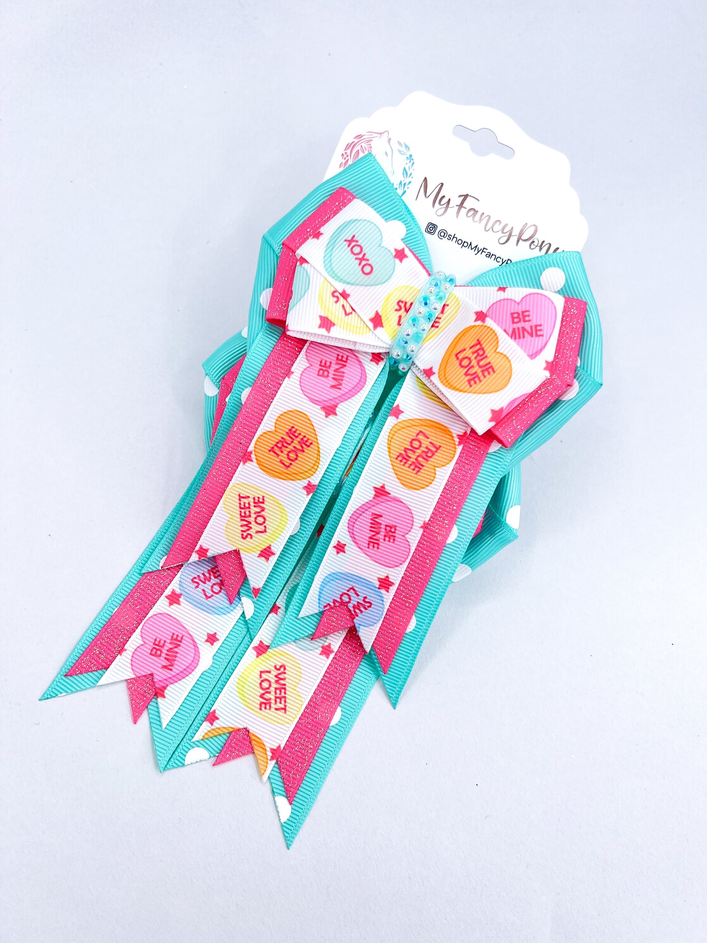 Conversation Hearts (Aqua) Horse Show Bows & Belt