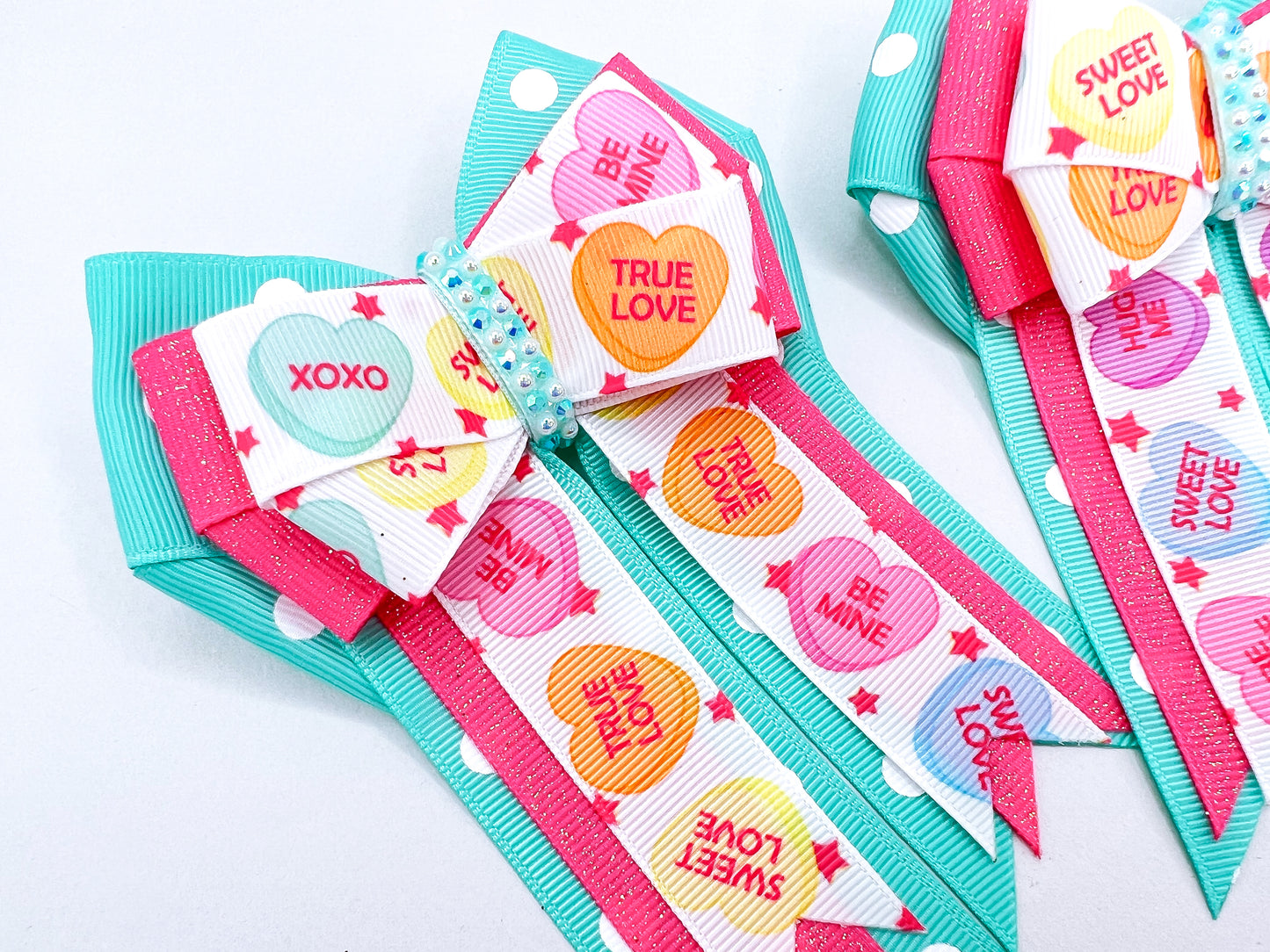 Conversation Hearts (Aqua) Horse Show Bows & Belt