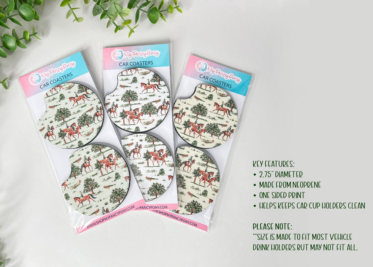 Equestrian Neoprene Car Coasters – Set of 2 (2.75")