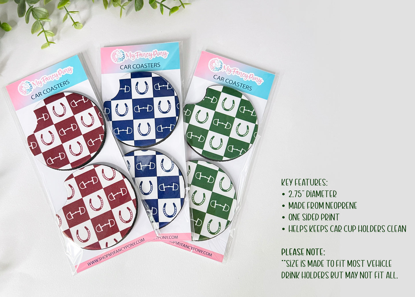 Equestrian Neoprene Car Coasters – Set of 2 (2.75")