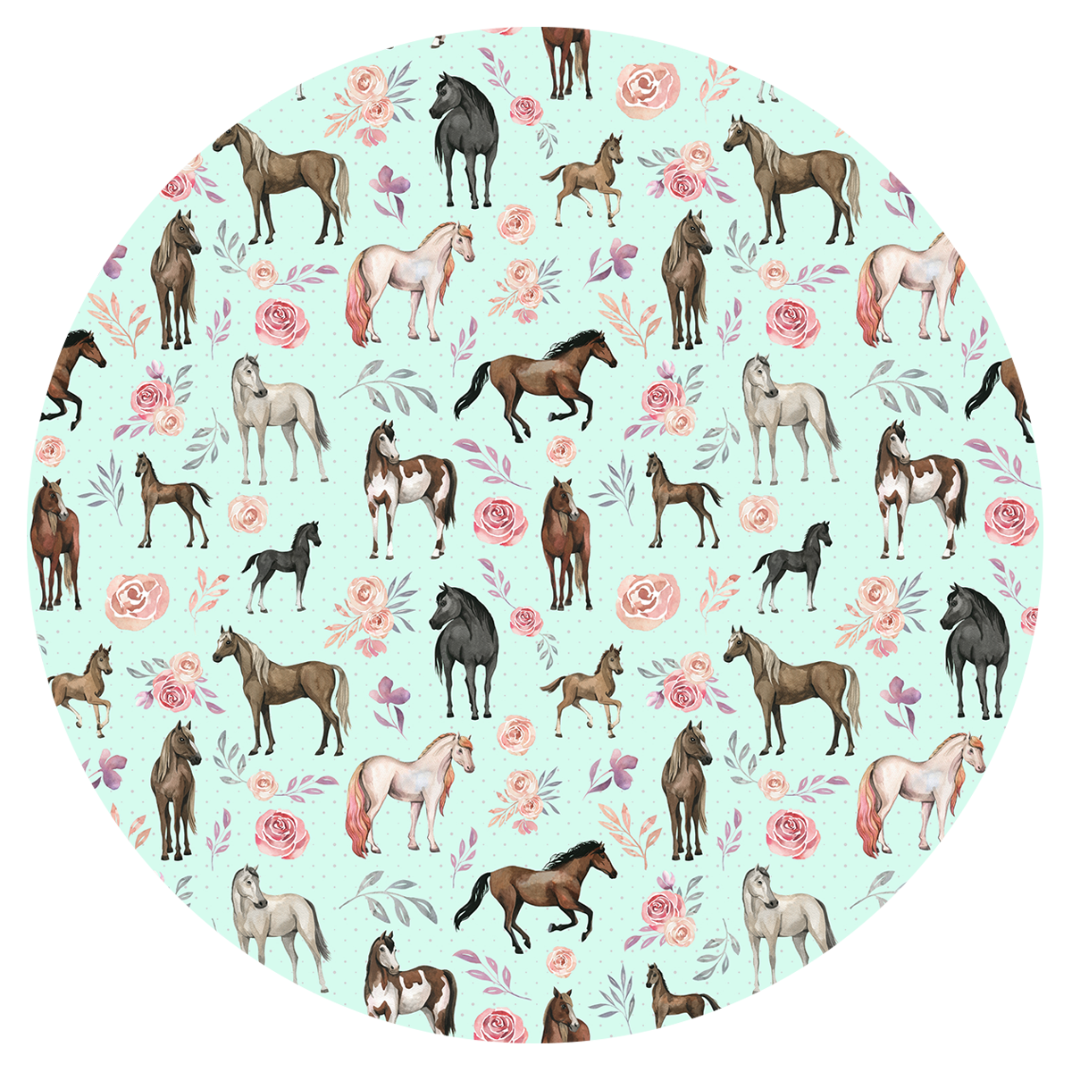 Mint Rosie Ponies Satin Scrunchie