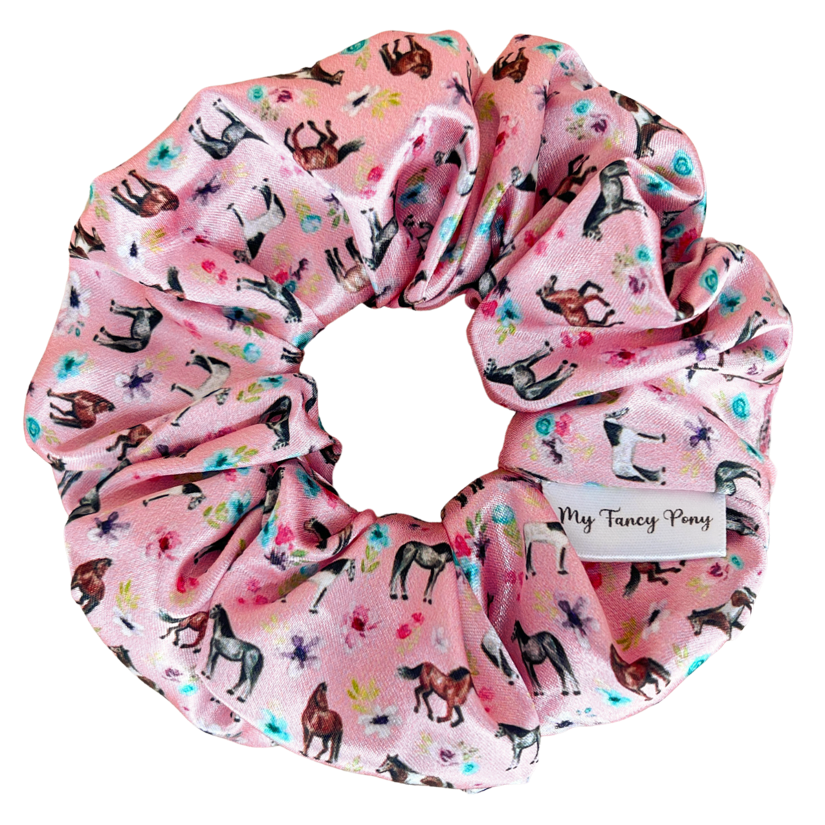 Pink Spring Florals Satin Scrunchie