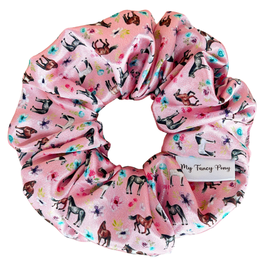 Pink Spring Florals Satin Scrunchie