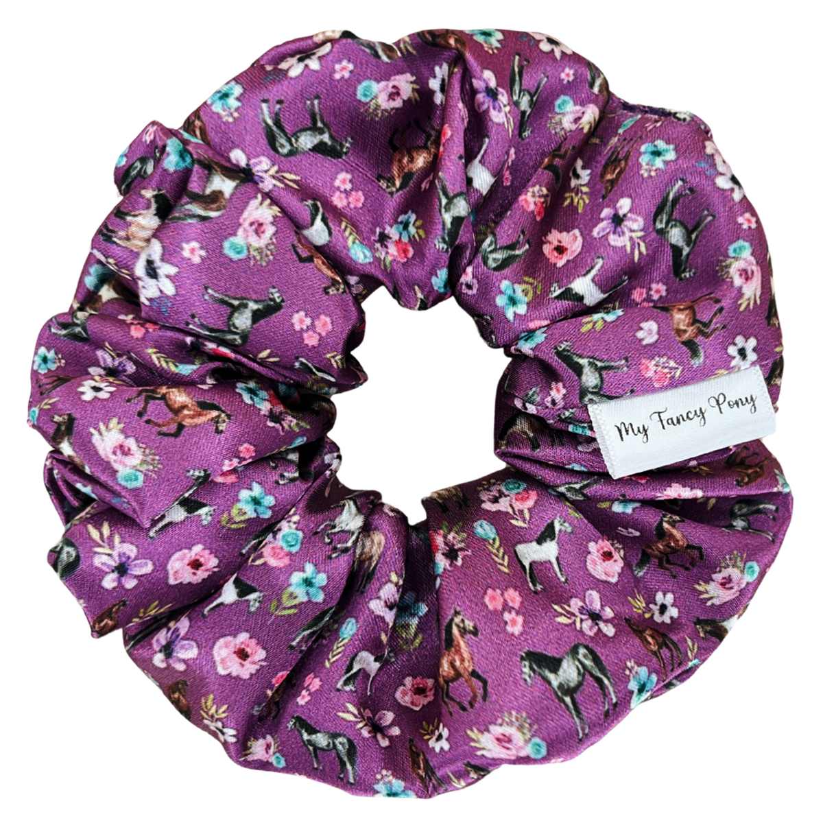 Purple Spring Florals Satin Scrunchie