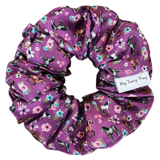 Purple Spring Florals Satin Scrunchie