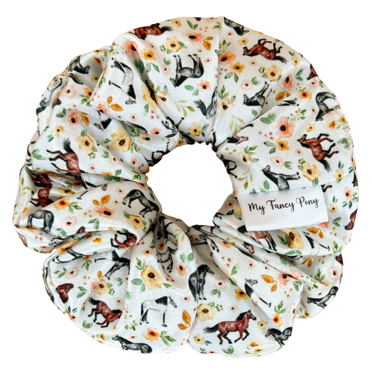 Cream Sunset Florals Satin Scrunchie